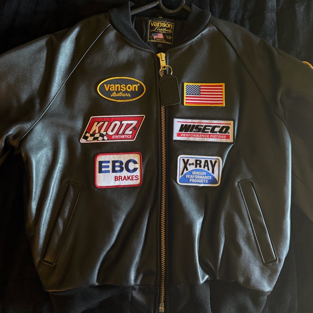 vanson leathers embroided patch leather moto jacket